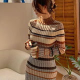 fall 2024 outfits Women's New Korean-Style Elegant Slim-Fit Dress Knitted Fashionable Color Matching Sweater Bottoming Skirt Dress Women