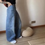 2000s Fashions Autumn Retro High Waist Slimming Pocket Casual Straight Large Wide Leg Mop Loose Jeans for Women