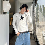  Winter outfits men Cyber Monday 2024 Christmas outfits Y2K Style Contrast Color Five-Pointed Star Fashion Long Sleeve T-shirt Men and Women 