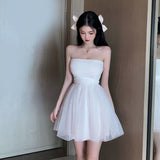 Bomve birthday outfit Tube Top Skirt Sexy Backless Mesh Fluffy Skirt New Korean Style Small Dress Jumpsuit