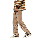 men’s outfits Christmas outfits winter outfits men Black Friday Tie-Dyed Jeans Men's Spring and Autumn Hong Kong Style Straight Trousers Zipper Casual Wide-Leg Pants