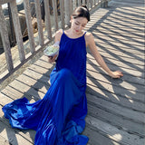 Bomve-Super Fairy Layered Clayey Blue Vacation Style Beach Dress