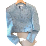 Women's Autumn Outfit French Style Coat for Women Pocket Tweed jacket Blue 