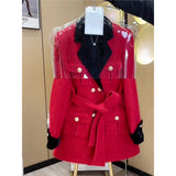 womens christmas outfit Christmas party outfits High-End Super Nice Red Woolen Coat New Year Woolen Coat 2025 Winter