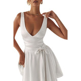 white dress Collar Satin Lace-up Dress Summer New Sexy Slimming Waist Skirt