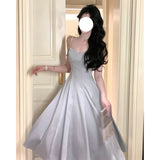 white dress Ladies Gentle Style Banquet Dress Diamond Chain Satin Strap Dress Women's New Waist Slimming Long Dress