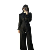 trending fall outfits 2024 High-End Elegant Pleated Lantern Sleeve Shirt Suit Women's Early Autumn High Waist Straight Loose Slimming Suit Wide Leg Pants