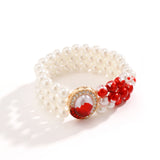 Multilayer Red Blood Pattern Imitation Pearl Chain Bracelets Women Goth Charm Beads Rhinestone Bangles Halloween Couple Jewelry