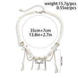 Boho Long Tassel Crystal Pendant Choker Necklace for Women Wed Bridal Elegant Imitation Pearl Clavicle Chain Aesthetic Jewelry