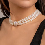 Bomve Elegant Gorgeous Imitation Pearl Chain Necklace for Women 2024 Trend Goth Multilayer Rhinestone Choker Wed Y2K Jewelry