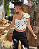 BOMVE Fashion Polka Dot Women Crop Top 2024 Summer Chic Tube Corset Top Female Casual with Flowers Backless Sexy Corset Top