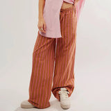 Bomve-Striped Loungewear Pants Womens 2000s Aesthetic Wide Leg Pants y2k Drawstring High Waist Casual Checkered Palazzo Pants Trousers