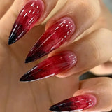 Bomve-Helloween sminken 24pcs Blood Red Fake Nails Gradient Long Pointed False Nail Patch Full Cover Wearable Fake Nail Tips Halloween Manicure Sets