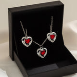 Goth Love Heart Pendant Choker Necklace Drop Earrings for Women Elegant Stainless Steel Chain Wed Jewelry Set With Gifts Box New