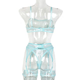 Bomve- Mesh Lingerie Set Women Solid Transparent Bra + Panty Underwear Set Erotic Sexy Intimates