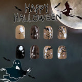 Bomve-Helloween sminken 24Pcs/set Black Halloween Press on Nails Pumpkin Ghost Cat Design Short Square Fake Nails Full Cover Acrylic Nail Tips for Women