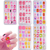 Bomve-Black Friday-5*24Pcs=120Pcs Christmas Children Cartoon Nail Tips Colorful Cute Girl Fake Nail Set With Jelly Glue Adhesive Children False Nai