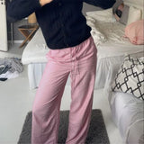 Bomve-Women's Vintage Aesthetic Striped Drawstring Cargo Pants Low Waist Loose Wide Leg Baggy Pants Trousers Sweatpants Streetwear