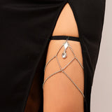 Sexy Luxury Waterdrop Rhinestone Pendant Leg Thigh Chain Women Summer Bikini Boho Elastic Band Bandage Garter Belt Body Jewelry