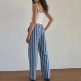 Bomve-Women's y2k Aesthetic Plaid Print Gingham Long Pants Casual Retro Drawstring Loose Fit Wide Leg Long Pants Vintage Streetwear