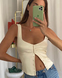 Bomve-2022 Satin Backless Sexy Off Shoulder Crop Tops Women Solid Y2K Summer Cami Button Sleeveless Strap Corset Tank Tops