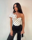 BOMVE Fashion Polka Dot Women Crop Top 2024 Summer Chic Tube Corset Top Female Casual with Flowers Backless Sexy Corset Top