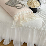 French Princess Style Romantic Lace Ruffles Bedding Set, Flowers Embroidery, Velvet Duvet Cover, Bed Sheet, Pillowcases, 4Pcs