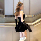 Bomve-Sexy Bow Slash Neck Strapless Dresses Summer Women's Dress New Solid Slim High Waist Fashion Slim A-line Wrapped Mini Dress