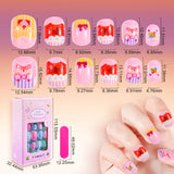 Bomve-Black Friday-5*24Pcs=120Pcs Christmas Children Cartoon Nail Tips Colorful Cute Girl Fake Nail Set With Jelly Glue Adhesive Children False Nai