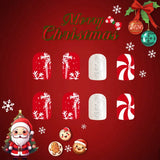 Bomve-Black Friday-New Christmas Nail Art Press-On Nails Set Short Squre Nail with Holiday Elements Removable Santa&Snowflake Pattern Manicure Kit