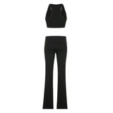 Bomve Solid V-neck Tank Top and Slim Trousers Women's Co-ords Fashion High Street Basic Two Piece Set Casual Matching Sets