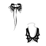 Gothic Black Bat Spider Pendant Choker Necklace Bracelet for Women Adjustable Bowknot Ribbon Long Chain Halloween Jewelry Set