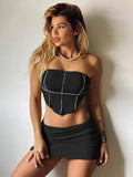 Bomve Fashion Women Sexy 2 Piece Skirt Sets Y2K Off Shoulder Tube Tops Slim Fit Crop Camis Mini Skirts Night Party Outfit Set