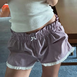 Bomve Y2k Boxer Shorts Women Lolita Bloomers Plaid Sexy Ruffle Bottoms Low Waist Pajamas Lounge Sleep Pj Mini Pettipants