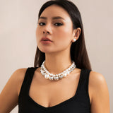 Bomve Punk Acrylic CCB Ball Bead Chain Necklace Stud Earrings for Women Bride Goth Imitation Pearl Clavicle Chain Jewelry Set