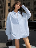 Bomve Oversized Shirts Dress Women 2024 New Fashion Baggy Turn Collar Cover-up Femme Casual Loose Holiday Beach Dresses Womens