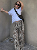 Bomve Printed Leopard Loose Pants Women Low Rise Wide Leg Trousers Female Summer Fashion Casual Overalls Outdoor Streetwear