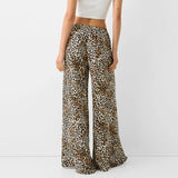 Bomve-Fashion Vintage Leopard Print Wide-leg Pants Women Casual High-waisted Trouser 2024 Spring Summer Office Lady Clothes Streetwear