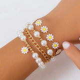 4Pcs/Set Korean Fashion Sweet Sunflower Pendant Bracelets for Women 2024 Trending Kpop Small Flower Chain Bangles Couple Jewelry