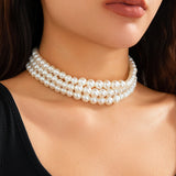 Bomve Multilayer White Imitation Pearl Bead Chain Necklace for Women Ladies Goth Clavicle Choker Wed Banquet Jewelry Gift New