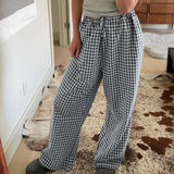 Bomve-Women Vintage y2k Plaid Cargo Pants Joggers High Waist Drawstring Wide Leg Baggy Trousers Sweatpants Kawaii Aesthetic Pants