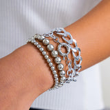 4Pcs/Set Punk Silver Color Elastic Beads Chain Bracelets for Women Vintage Punk Cuban Chain Bangles Grunge Couple Jewelry Men