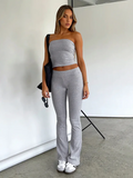 Bomve Solid Crop Tube Top Flare Pants Leisure Suit Women Slim Sleeveless Vest Yoga Pants Set Hottie Casual Streetwear 2024 New