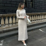 Bomve Knitted Lace Up Slim Fit Long Dress Women's Fashion Patchwork Long Sleeve Dress Solid Color Bandage Knitted Long Dress