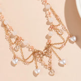 Elegant Kpop Butterfly Imitation Pearl Love Heart Pendant Choker Necklace Women Tassel Chain Aesthetic Jewelry Wed accessories