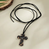 145CM Adjustable Long Rope Chain With Large Cross Jesus Pendant Necklace Vintage Gothic Bowknot Choker Halloween Party Jewelry