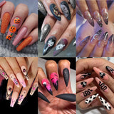 Bomve-Helloween sminken 24P/Set Halloween Fake Nails Art Ghost Face Pumpkin Spooky Designer Girls Party Press on Nail Tips Wearable Stick on Nails False