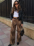 BOMVE 2024 Fashion Leopard Print Women Pants Female High Waist Wide Leg Slacks Ladies Chic and Elegant Casual Trousers New In