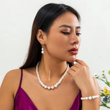 3Pcs/Set Elegant Imitation Pearl Chain Necklace Bracelet for Women Kpop Sweet Piercing Drop Earring Wed Accessories Jewelry Set