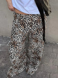 Bomve Printed Leopard Loose Pants Women Low Rise Wide Leg Trousers Female Summer Fashion Casual Overalls Outdoor Streetwear